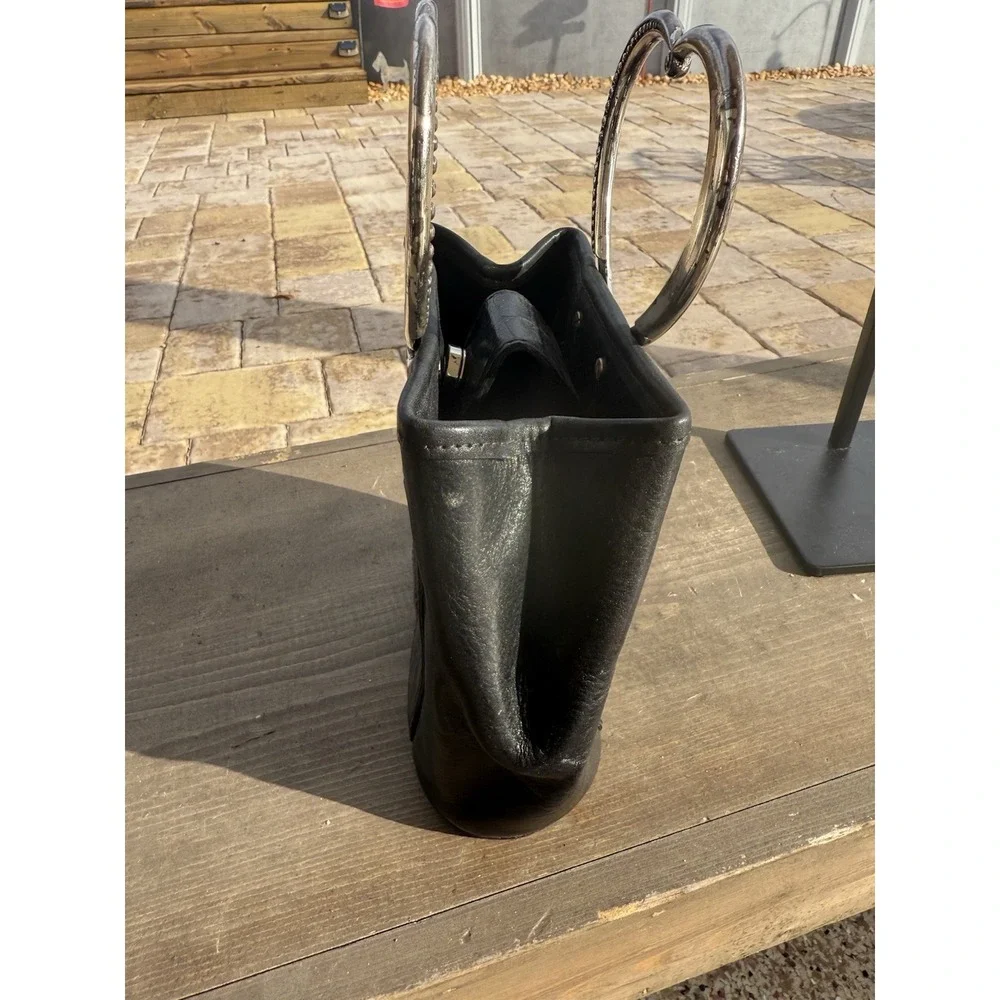 Brighton Corazon Black Croc Heart Handles Leather Bucket Handles Bag